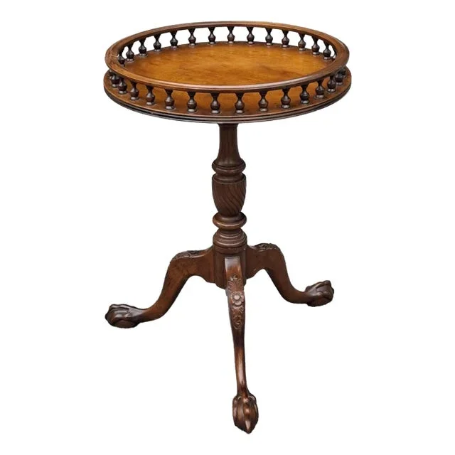 English Georgian Style Mahogany Pedestal Galleried Wine Table