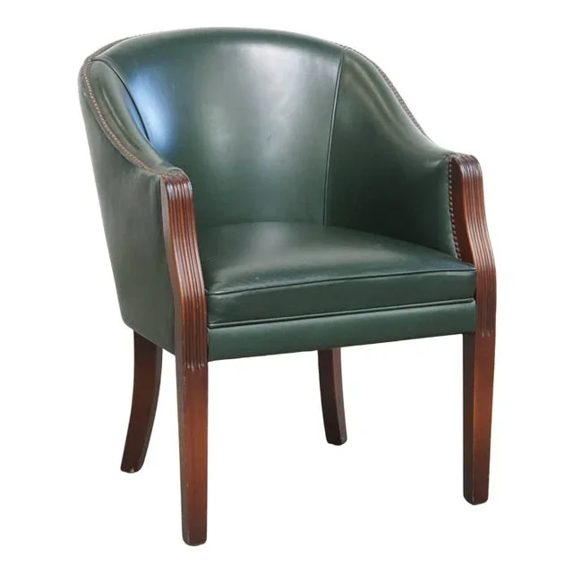 English Green Cowhide and Wooden Chair