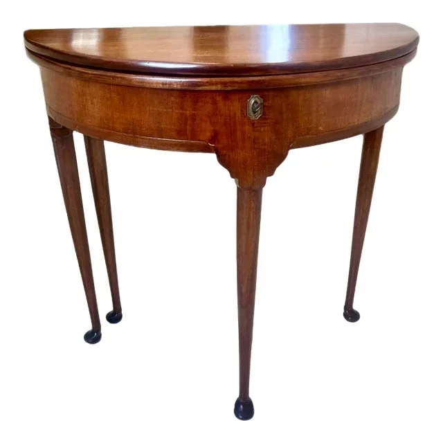 English Queen Anne Style Demi Lune Game Table
