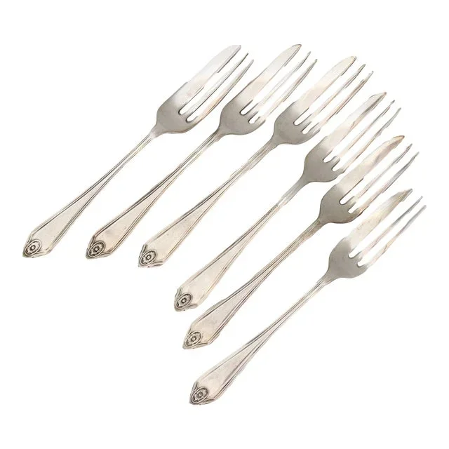 English Silver-Plate Cake Forks, Set of 6