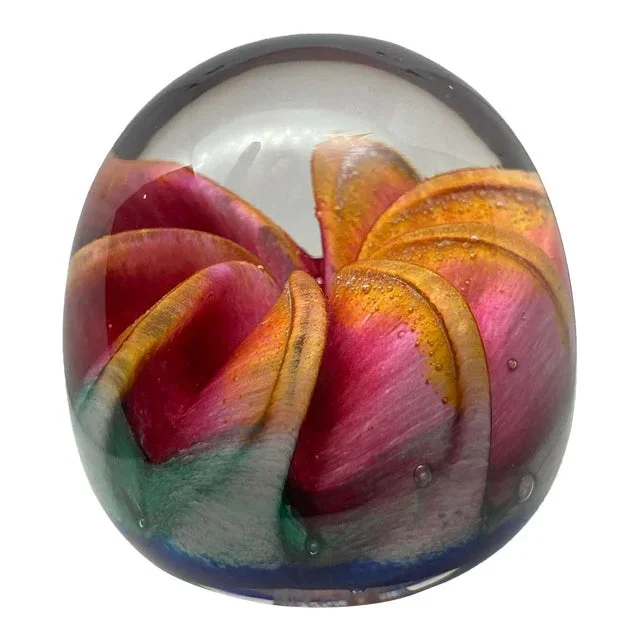 Epiphany 2003 Art Glass Orange Ruby Fruit / Blue Paperweight