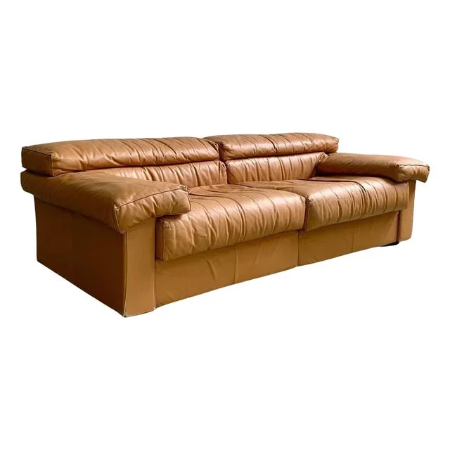 Erasmo Sofa in Brown Leather attributed to Afra and Tobia Scarpa for B&b Italia, 1970s