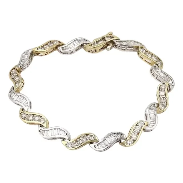 Estate 5.60ct Diamonds 14k Gold Curved Channel S Link Bracelet