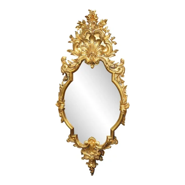 Exceptional Large Solid Bronze French Louis XV Style Dore’ Finished Wall Mirror
