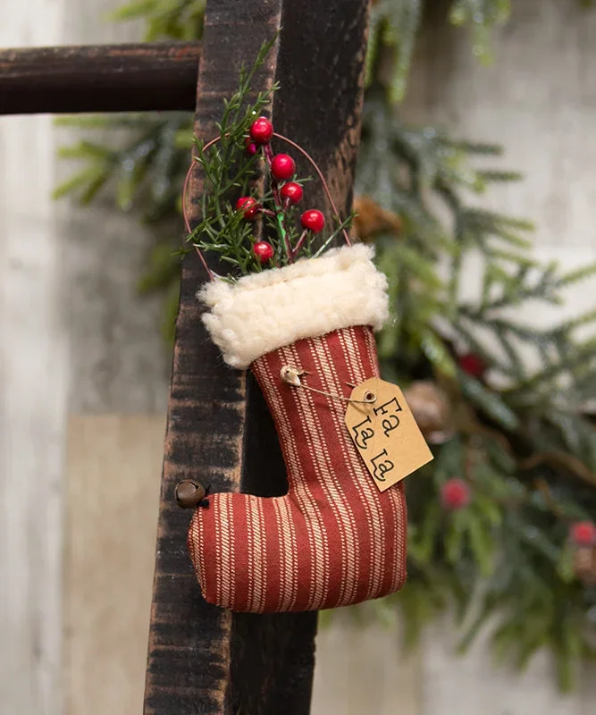 Fa La La Stuffed Ticking Stripe Stocking Ornament