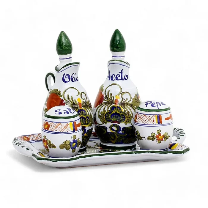 FAENZA-CARNATION: Oil and Vinegar Salt and Pepper menage [R]