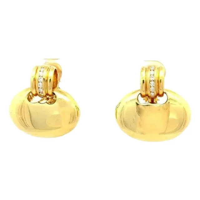 Faraone Mennella Diamond Dangle Earrings 18k Yellow Gold Oval Bean Shape, 2 pieces