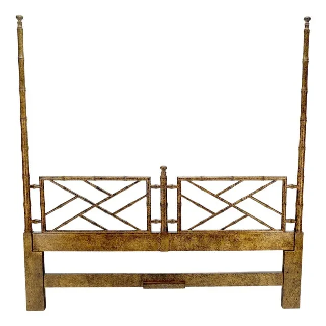 Faux Bamboo 1970s Tortoise Finish King Size Decorative Headboard Bed