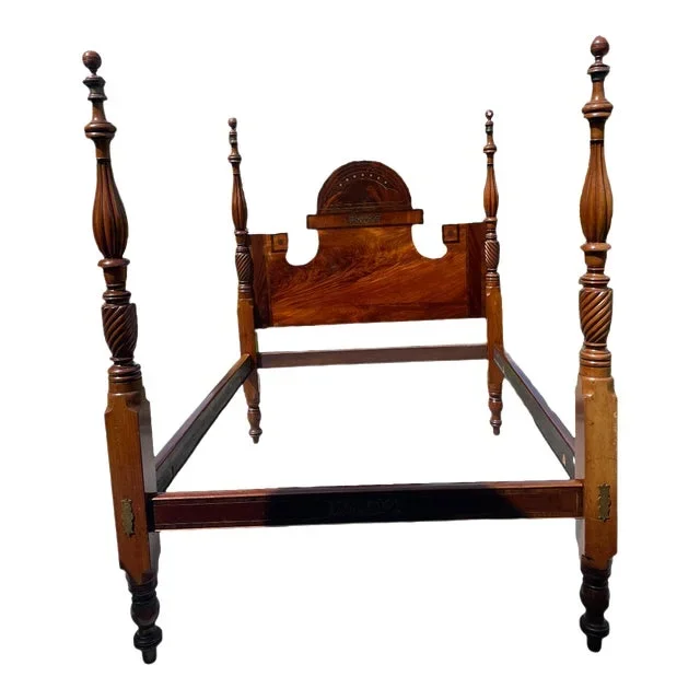 Federal Period Sheraton Southern Cherry Cannonball Four-Poster Bed, Late 18th–Early 19th Century