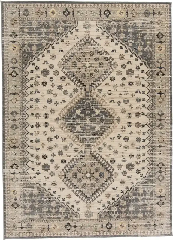 Feizy 3577FBGE Grayson Machine Made Gray / Beige Area Rugs