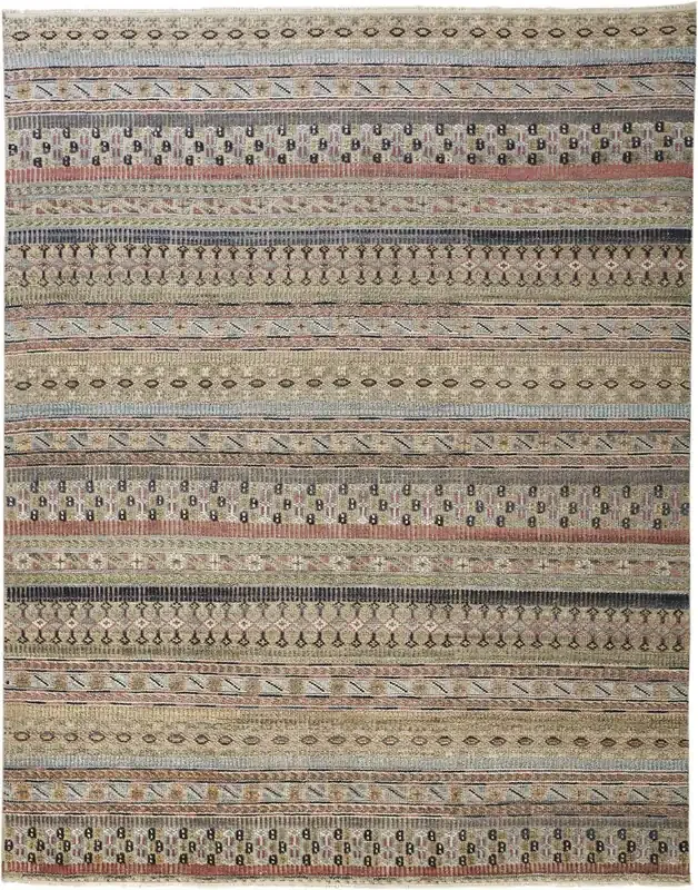 Feizy 6498FPNK Payton Hand Knotted Tan / Blue Area Rugs