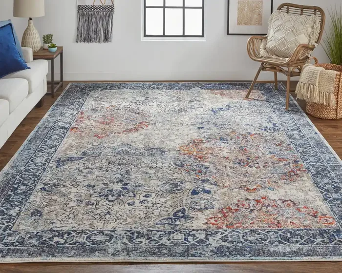 Feizy I39CQBLU Bellini Machine Made Blue / Orange Area Rugs
