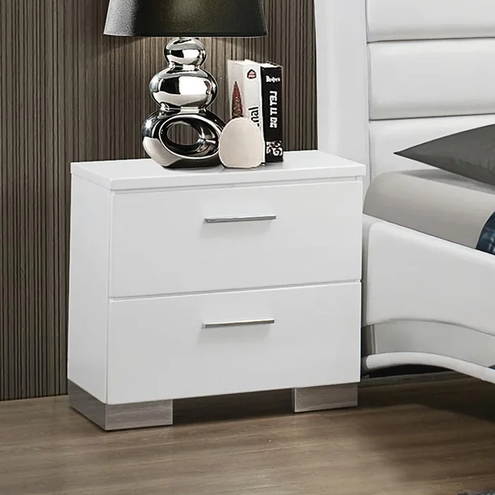 Felicity Glossy White 2-Drawer Nightstand