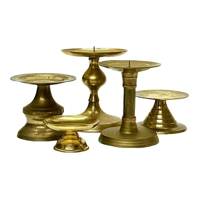 Festive Brass Pillar Candle Holder Curation – Group of 5