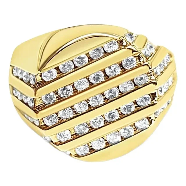 Five Row Diamond Diagonal Mens Band 1.03cttw 14k Yellow Gold, Size 8.5