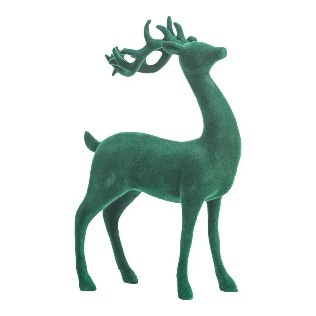 Flocked Standing Deer Figurine Statue, Green