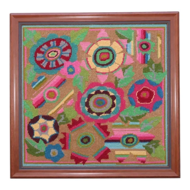 Floral Needlepoint Framed Wall Hanging