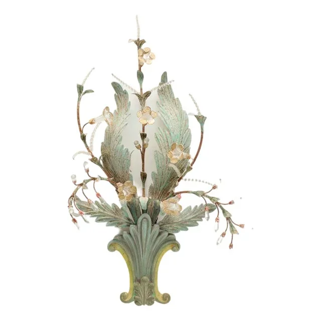 Floral Wall Lamp with Glass Flowers, Gold and Pastel, 1970s