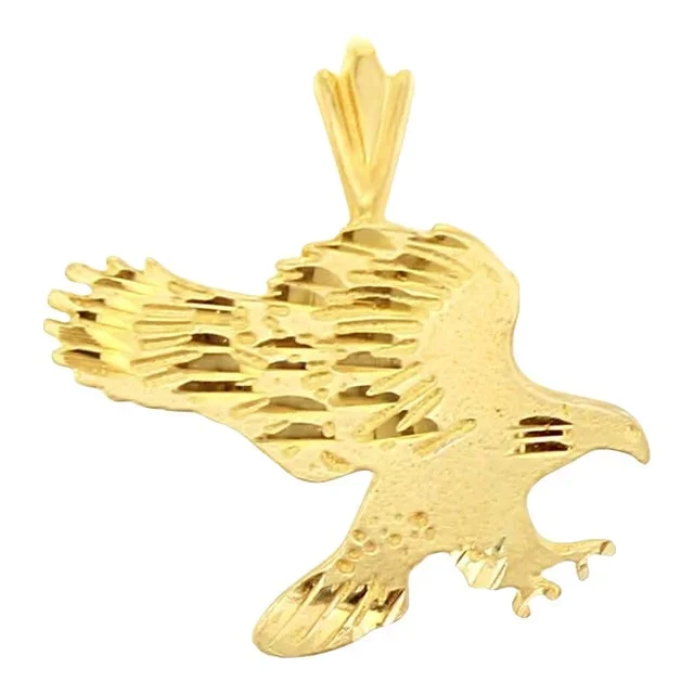 Flying Eagle with Diamond Cuts and Matte Satin Finish 14k Yellow Gold