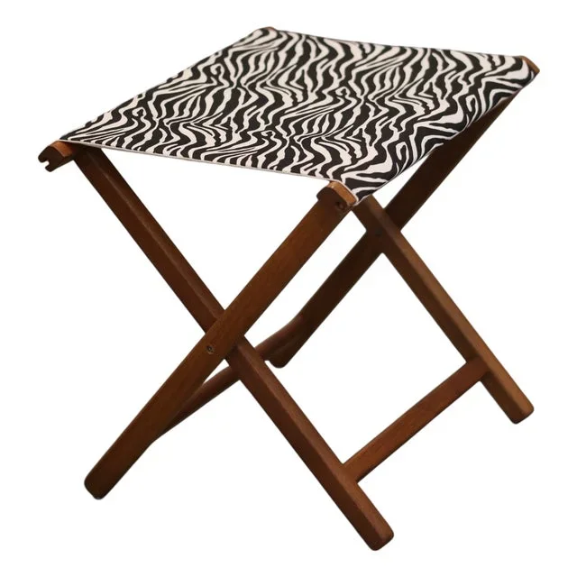 Folding Stool in Teak with Zebra Patterned Upholstery, 1960s