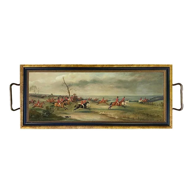 Fox Hunt Scene Decorative Tray With Brass Handles