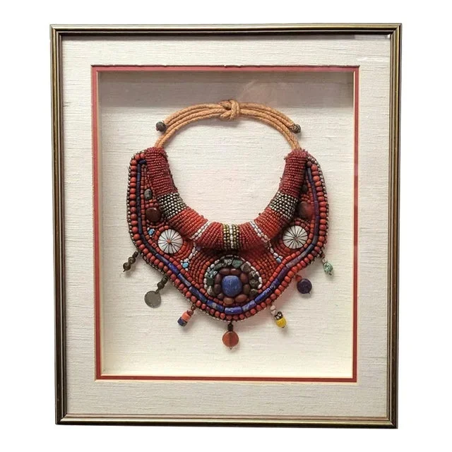 Framed Tibetan Ladakh Coral Turquoise and Pearl Necklace
