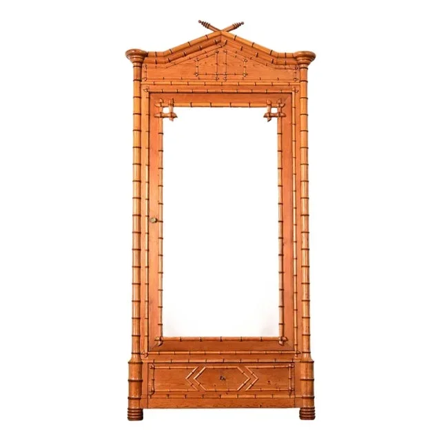 French 19th Century Faux Bamboo Pine & Mirror Armoire