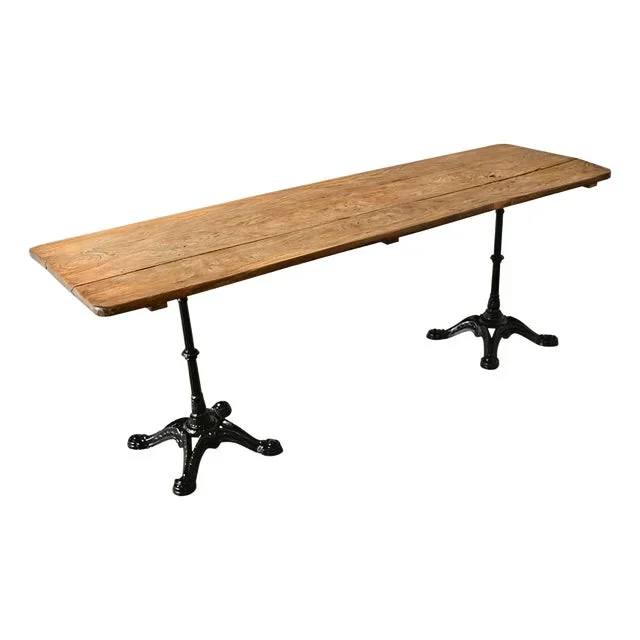 French 20th Century Oak & Iron Long Bistro Table