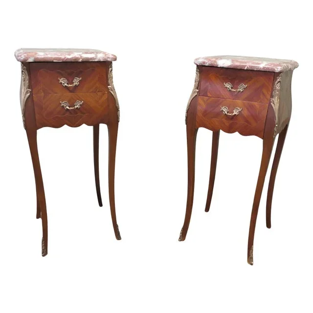 French Bombe Style Bedside Tables, 1960, Set of 2