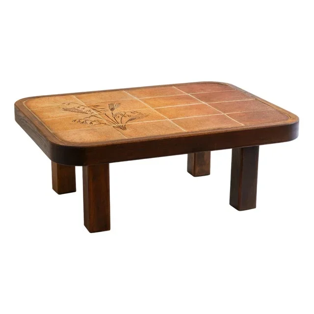 French Center Table in Wood and Ceramic from Vallauris / Barrois, 20th Century