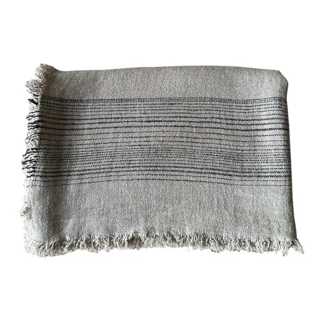 French Flax Linen Throw With Stripes