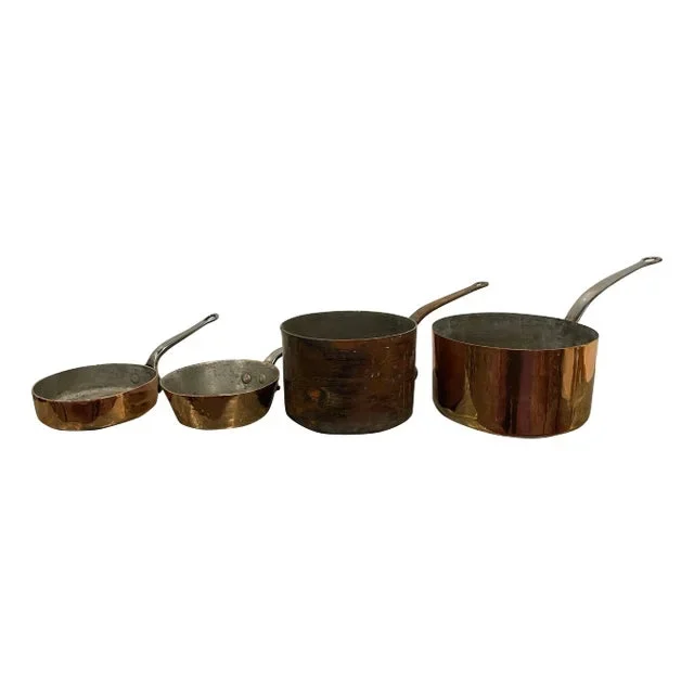 French Four Copper Pots in Different Sizes, 19th Century – Set of 4