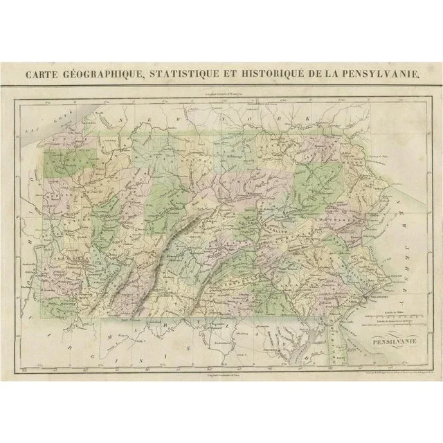 French Geographical Map of Pensylvania, 1825