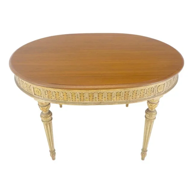 French Gold Gilt Fine Carved 48″ Walnut Oval Top Dining Center Table