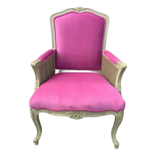 French Heritage Pink Velvet Arm Chair