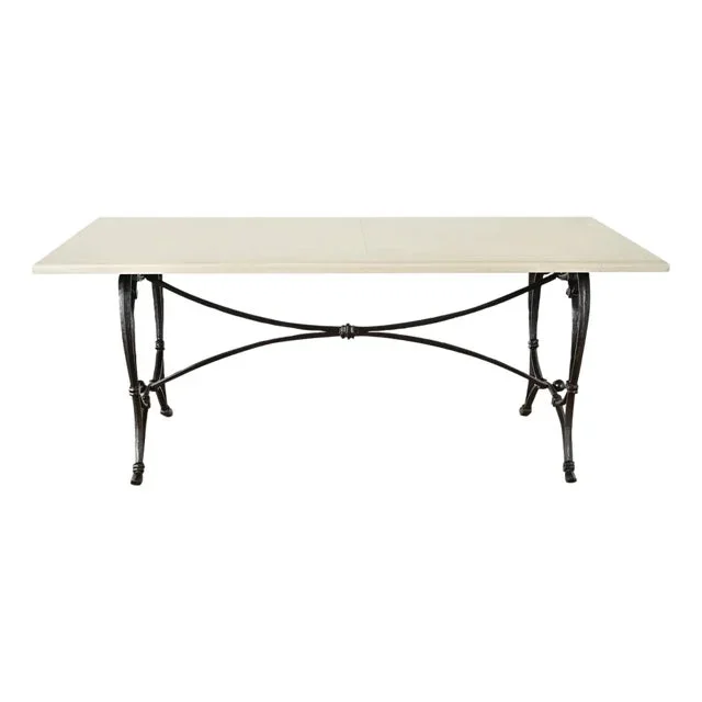 French Iron Base Dining Table & Painted Wood Top