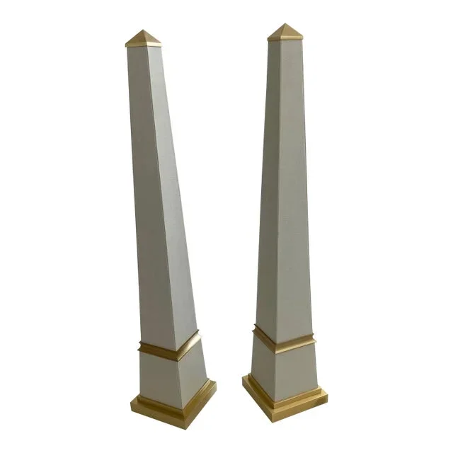 French Leather Wrapped Obelisks With Satin Bronze Details – A Pair