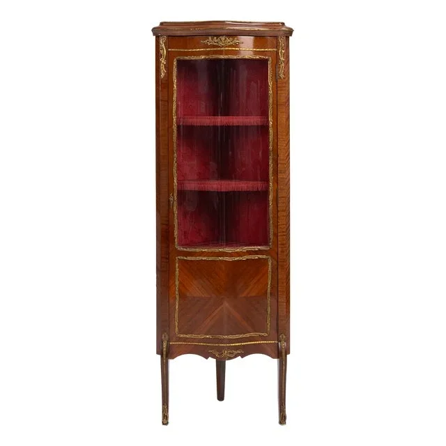 French Louis XV Style Corner Display Cabinet with Arched Glass, 1950