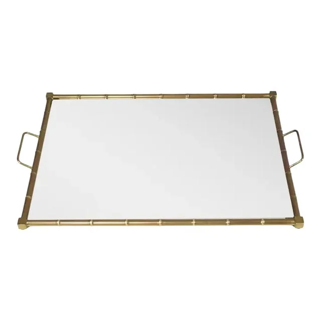 French Neoclassical Brass and Mirrored Glass Tray, 1970s