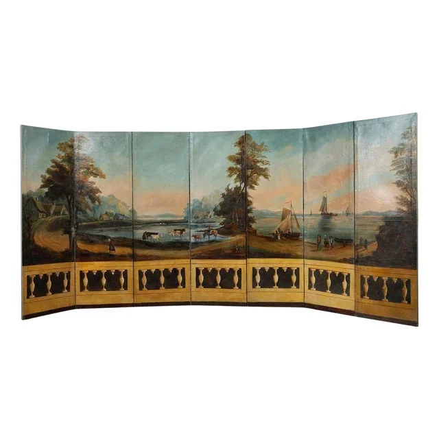 French Painted Canvas Folding Screen, 1830s