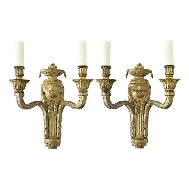 French Pair of 19th Century Louis XVI Style Gilt Bronze Sconces