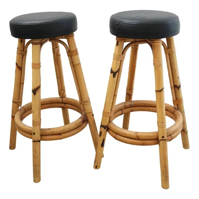 French Rattan and Bamboo Bar Stool, 1950s