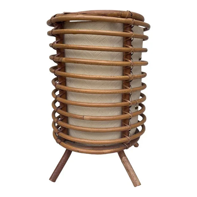 French Rattan Lamp Louis Sognot, Circa 1950