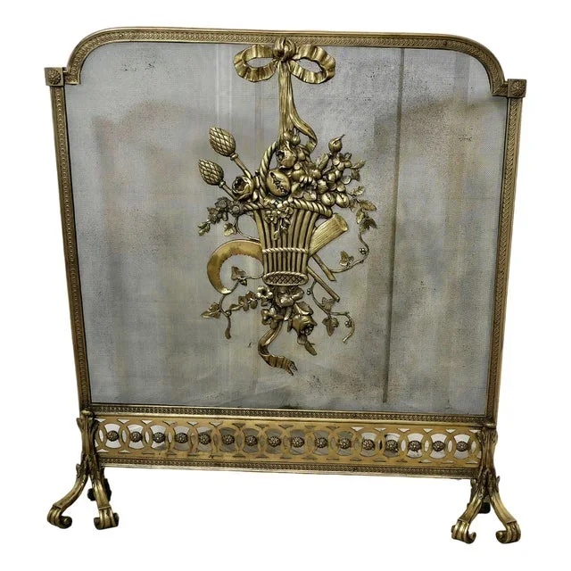 French Rococo Free-Standing Fire Guard in Brass