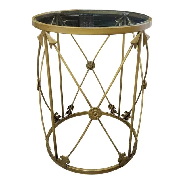 French Style Drum-Form Gold Metal Table With Arrows