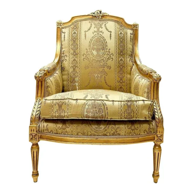French Style Gold-Tone Bergere Chair