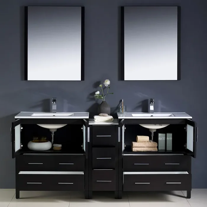 Fresca Torino 72″ Espresso Modern Double Sink Bathroom Vanity W/ Side Cabinet & Integrated Sinks – FVN62-301230ES-UNS