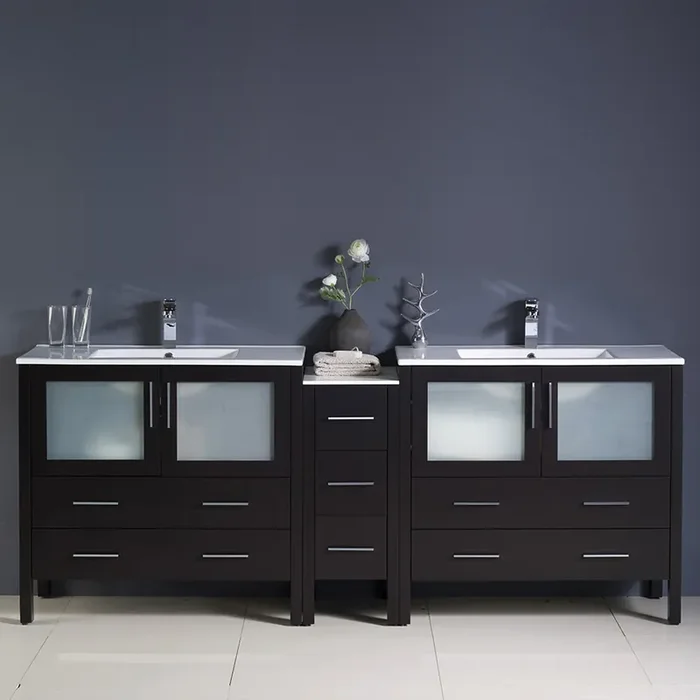 Fresca Torino 84″ Espresso Modern Double Sink Bathroom Cabinets W/ Integrated Sinks – FCB62-361236ES-I