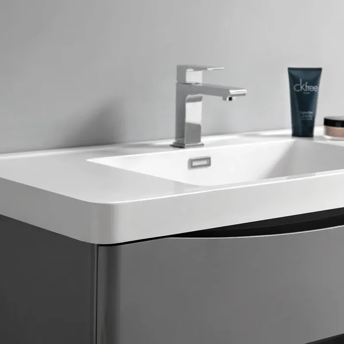 Fresca Tuscany 48″ Glossy Gray Wall Hung Modern Bathroom Cabinet W/ Integrated Sink – FCB9048GRG-I
