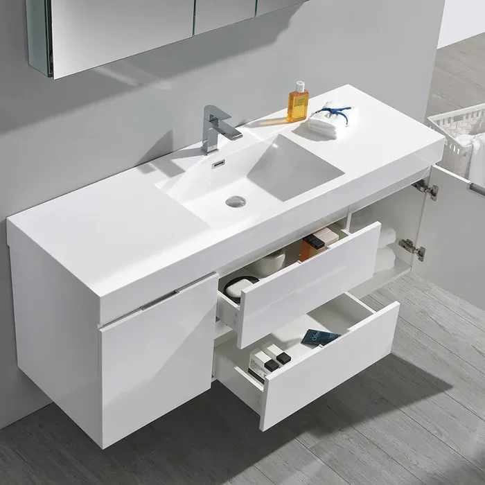 Fresca Valencia 60″ Glossy White Wall Hung Modern Bathroom Vanity W/ Medicine Cabinet – FVN8360WH